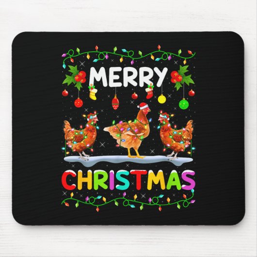 Chicken Merry Christmas Lights Santa Hat Funny Chi Mousepad (Vorne)