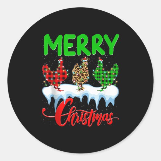 Chicken Merry Christmas Pajamas Leopard Buffalo Pl Runder Aufkleber (Vorderseite)