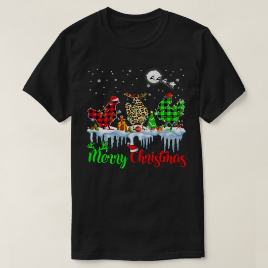 Chicken Merry Christmas Reindeer Santa Elf Kariert T-Shirt (Design vorne)