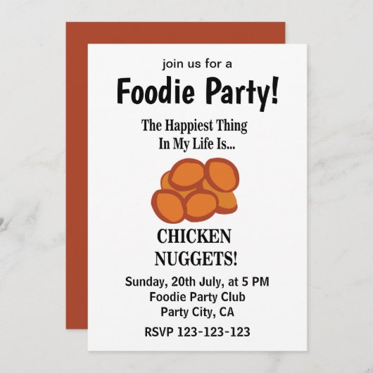Chicken Nugget Fast Food Feinschmecker Party Einladung (Vorne/Hinten)