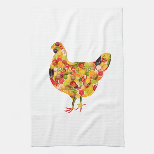 Chicken of fruits, vegetables. Add your own text ! Geschirrtuch (Vertikal)