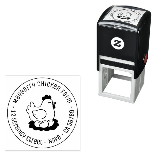 Chicken on Nest with Eggs Round Address Permastempel (Beispiel)