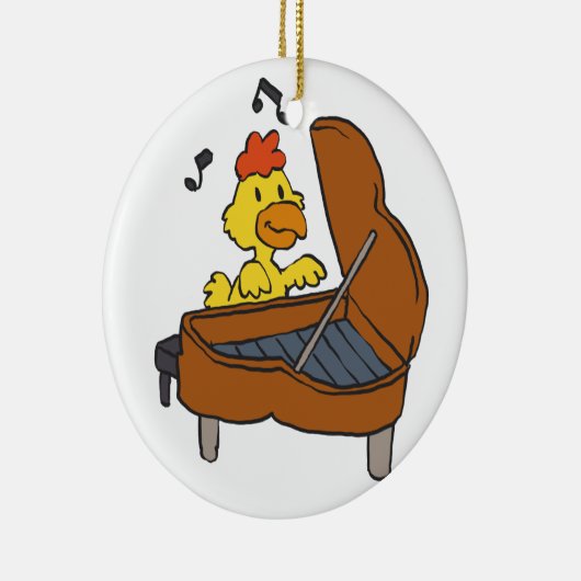 Chicken Piano Cartoon | Hintergrundfarbe auswählen Keramik Ornament (Rechts)