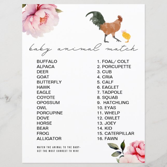 Chicken Pink Floral Baby Dusche Tierspiel (Vorderseite)