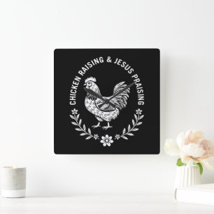 Chicken Raising & Jesus Lob Quadratische Wanduhr