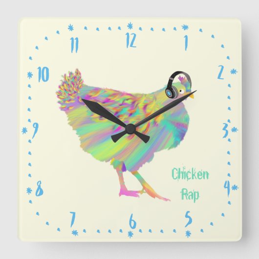 Chicken Rap Funny Music Meat Free Vegan Art Pun Quadratische Wanduhr (Vorderseite)
