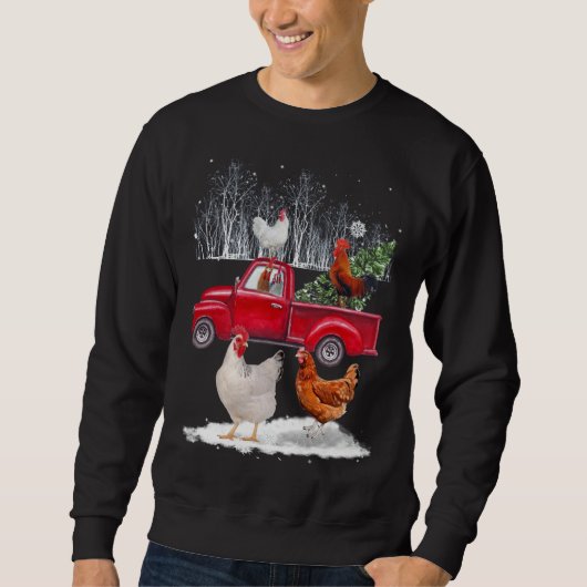 Chicken Riding Red Truck Frohe Weihnachtsgebäck L Sweatshirt (Vorderseite)