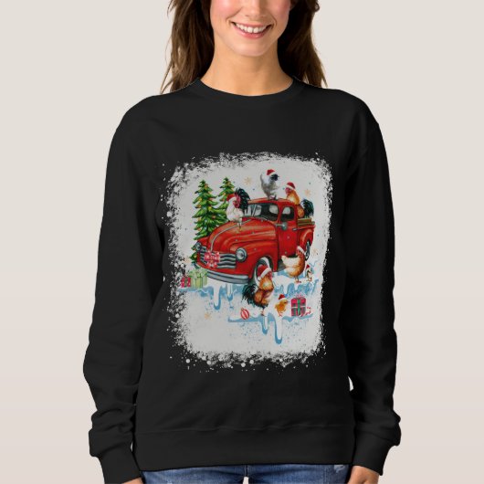 Chicken Riding Red Truck Funny Frohe Weihnachten C Sweatshirt (Vorderseite)