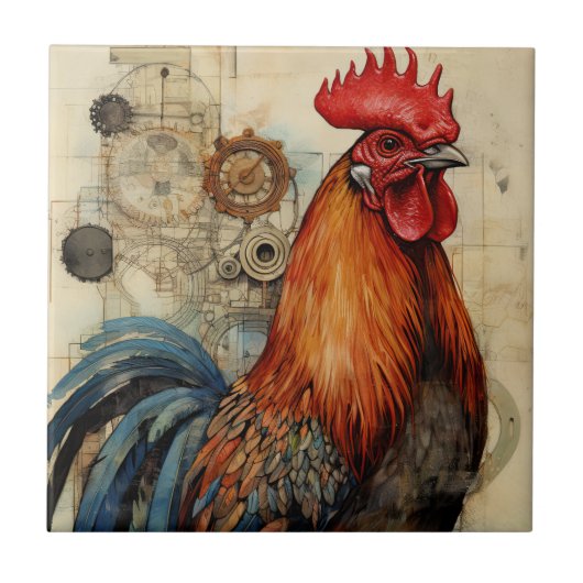 Chicken Rooster Art Fliese (Vorderseite)