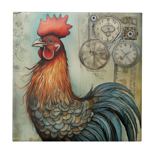 Chicken Rooster Art Fliese (Vorderseite)