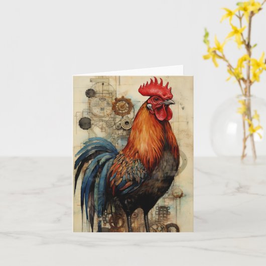 Chicken Rooster Art Karte (Gelbe Blume)