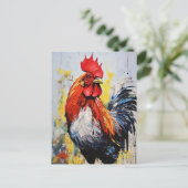 Chicken Rooster Art Postkarte (Stehend Vorderseite)