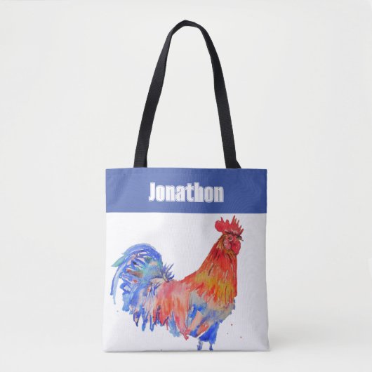 Chicken Rooster Bird Kids Boys Name Blue Red Tasche (Vorderseite)