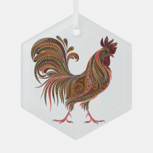 Chicken Rooster Gaphic Art Design Ornament Aus Glas