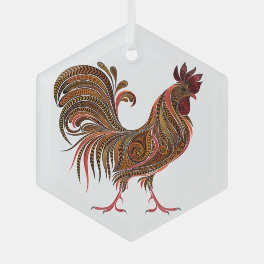 Chicken Rooster Gaphic Art Design Ornament Aus Glas (Vorderseite)