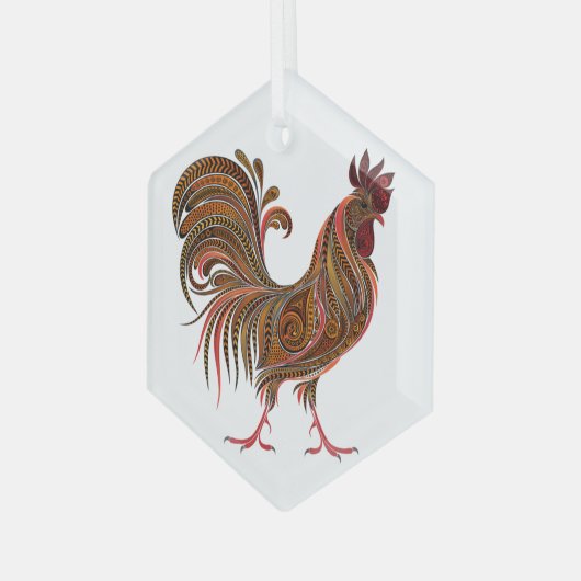 Chicken Rooster Gaphic Art Design Ornament Aus Glas (Vorderseite Links)