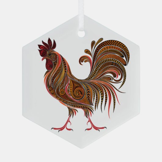 Chicken Rooster Gaphic Art Design Ornament Aus Glas (Rückseite)