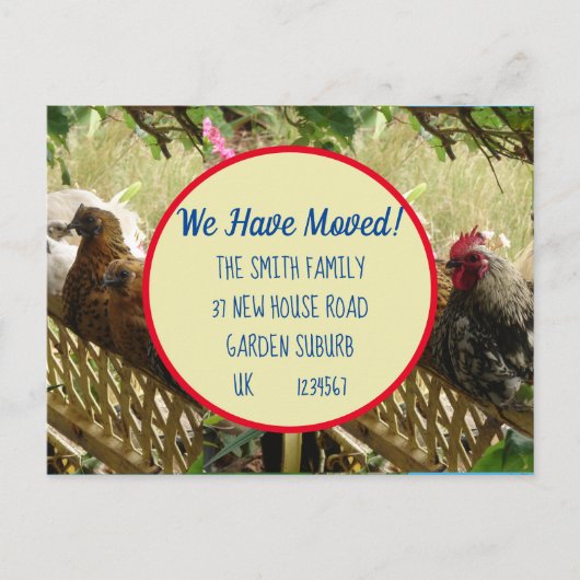 Chicken Rooster Neue Postkarte Wir ziehen (Vorderseite)