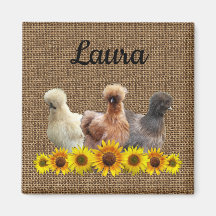 Chicken Sie Ihren Namen Silkie Sunflowers Burlap