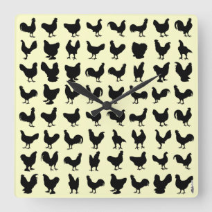 Chicken Silhouettes Quadratische Wanduhr