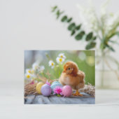 Chicken stands beside an Easter nest with eggs Postkarte (Stehend Vorderseite)