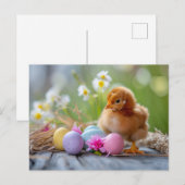 Chicken stands beside an Easter nest with eggs Postkarte (Vorne/Hinten)