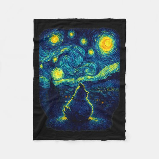 Chicken Starry Funny Night Van Gogh Farm Lover Gir Fleecedecke (Vorderseite)