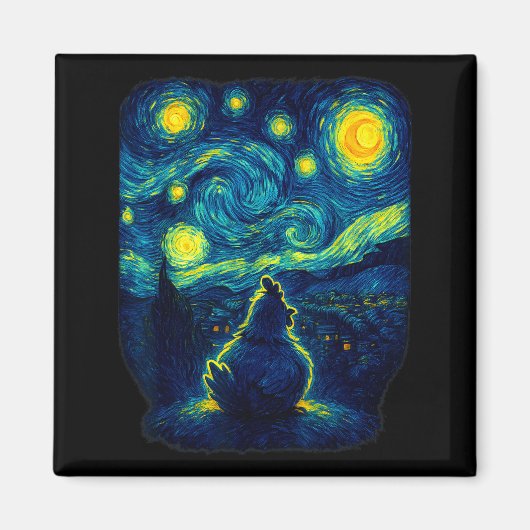Chicken Starry Funny Night Van Gogh Farm Lover Gir Magnet (Vorne)