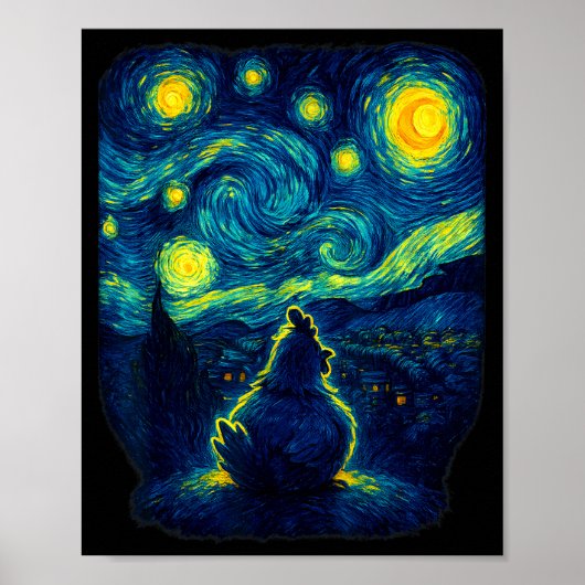 Chicken Starry Funny Night Van Gogh Farm Lover Gir Poster (Vorne)