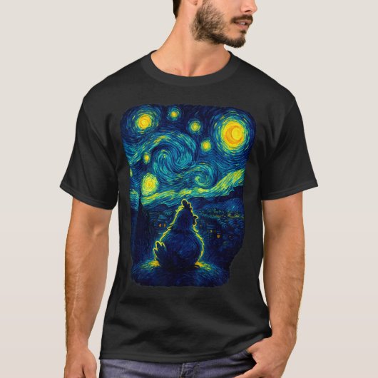 Chicken Starry Funny Night Van Gogh Farm Lover Gir T-Shirt (Vorderseite)