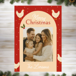 Chicken Themed Christmas Photo Card Feiertagskarte