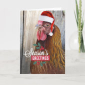 Chicken Wearing Santa Cap Funny Feiertagskarte (Vorderseite)