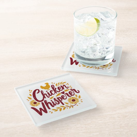 Chicken Whisperer Rustikaler Bauernhof Kerngebiet Glasuntersetzer (Schrägansicht)