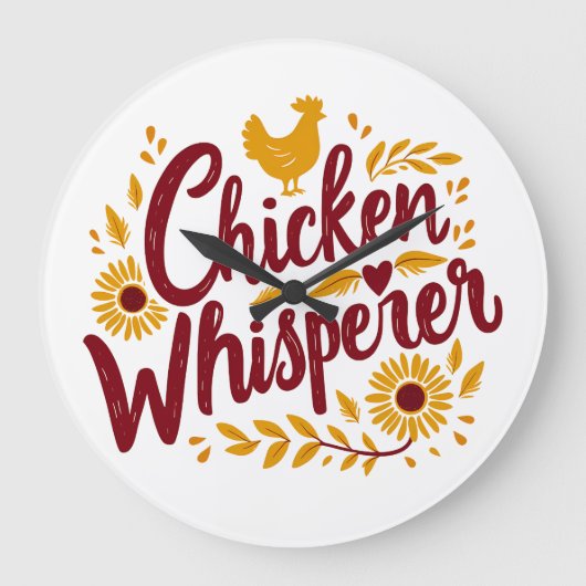 Chicken Whisperer Rustikaler Bauernhof Kerngebiet Große Wanduhr (Vorderseite)