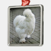 Chicken White Silkie Foto Ornament Aus Metall (Links)
