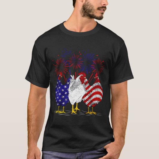 Chickens American Flag Patriotic Farmer 4Th Of Jul T-Shirt (Vorderseite)