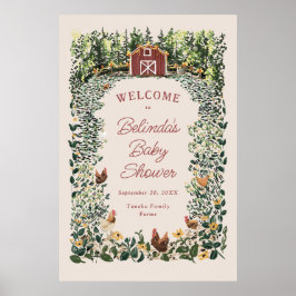 Chickens Barn Charming Farm Baby Shower Welcome Poster