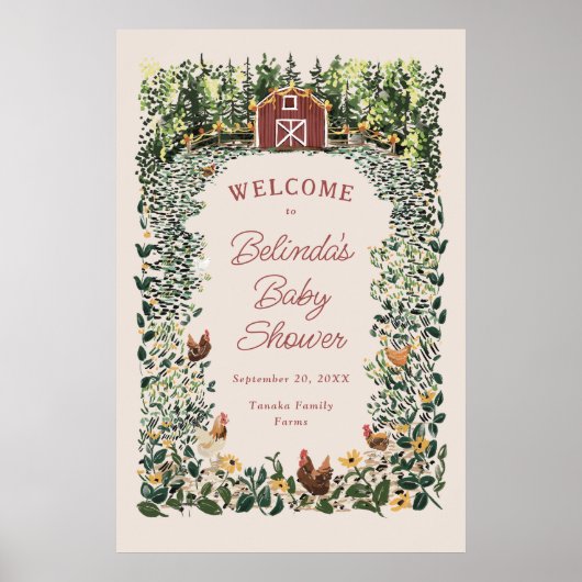 Chickens Barn Charming Farm Baby Shower Welcome Poster (Vorne)