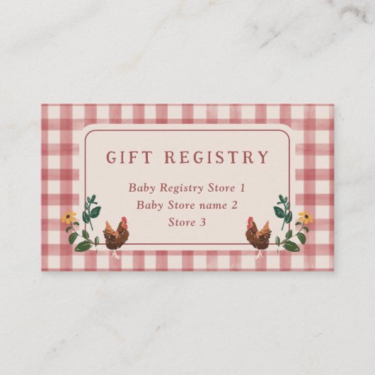 Chickens Barn Charming Farm Shower Gift Registry Begleitkarte (Vorderseite)