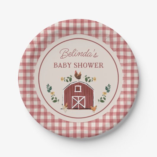 Chickens Barn Charming Farm Shower Gingham Pappteller (Vorderseite)