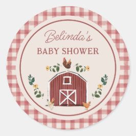 Chickens Barn Charming Farm Shower Gingham Runder Aufkleber