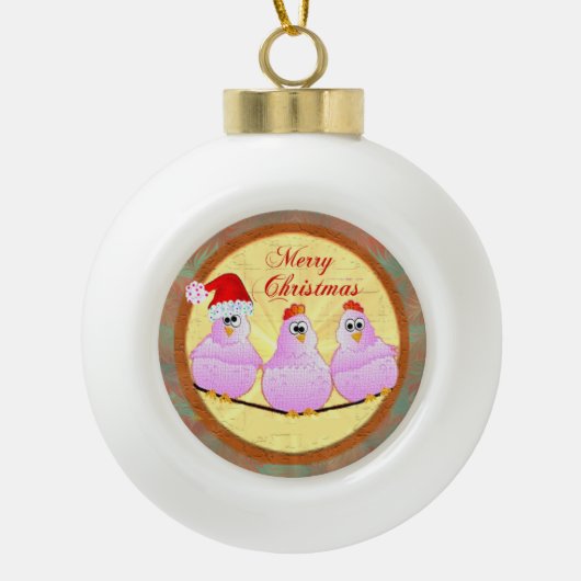 Chickens Christmas Keramik Kugel-Ornament (Vorderseite)