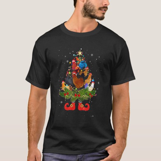 Chickens Christmas Tree Lights Santa Hat T-Shirt (Vorderseite)