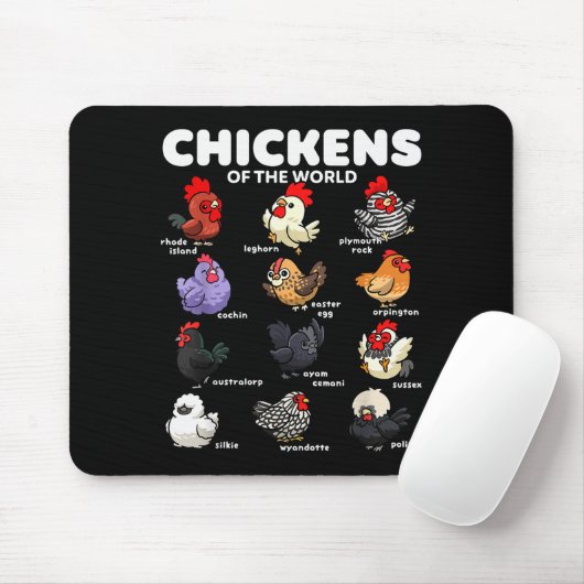 Chickens Of The World Funny Cartoon Chicken Breeds Mousepad (Mit Mouse)