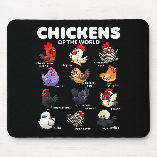 Chickens Of The World Funny Cartoon Chicken Breeds Mousepad (Vorne)