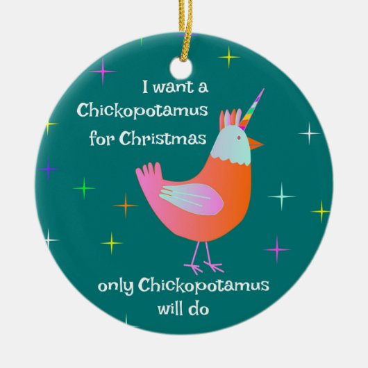 Chickopotamus für Weihnachten, Huhn-Einhorn Keramik Ornament (Vorne)