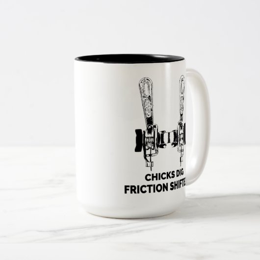 Chicks Dig Friction Shifters Fahrrad Zweifarbige Tasse (VorderseiteRechts)