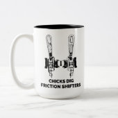 Chicks Dig Friction Shifters Fahrrad Zweifarbige Tasse (Links)