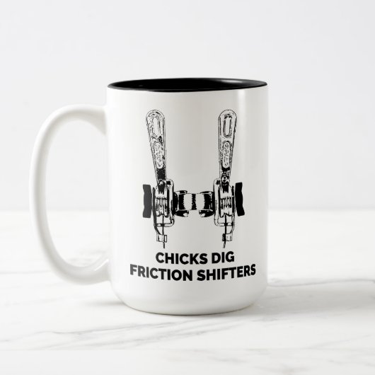 Chicks Dig Friction Shifters Fahrrad Zweifarbige Tasse (Links)