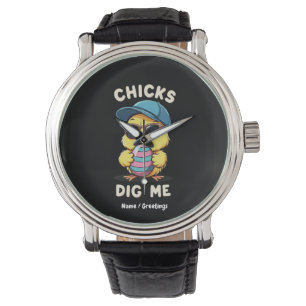 Chicks Dig Me Happy Ostertag Funny Kids Geschenk Armbanduhr